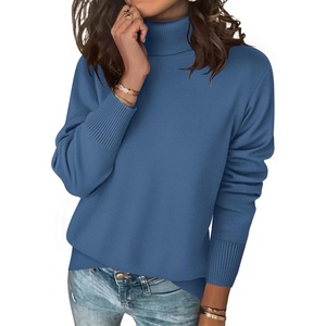 Zeagoo Women’s Turtleneck Sweater Long Sleeve Casual Knit Pullover Top 2026(L-deep Blue)