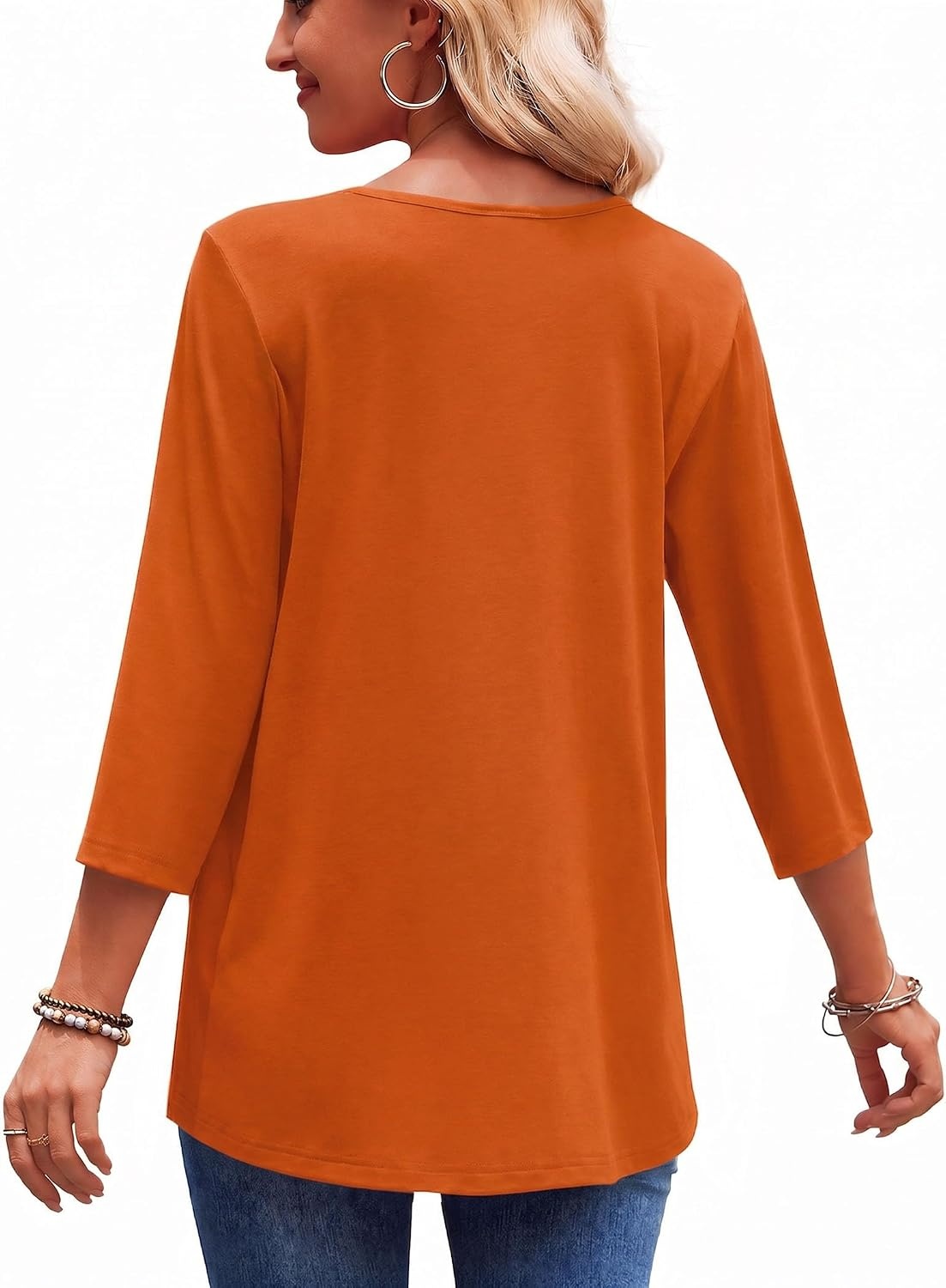 image:imageZeagoo 34 Length Sleeve Womens Tops 2026 Blouses for Women Dressy Casual Fashion Clothing V Neck TShirts Summer OutfitsOrange