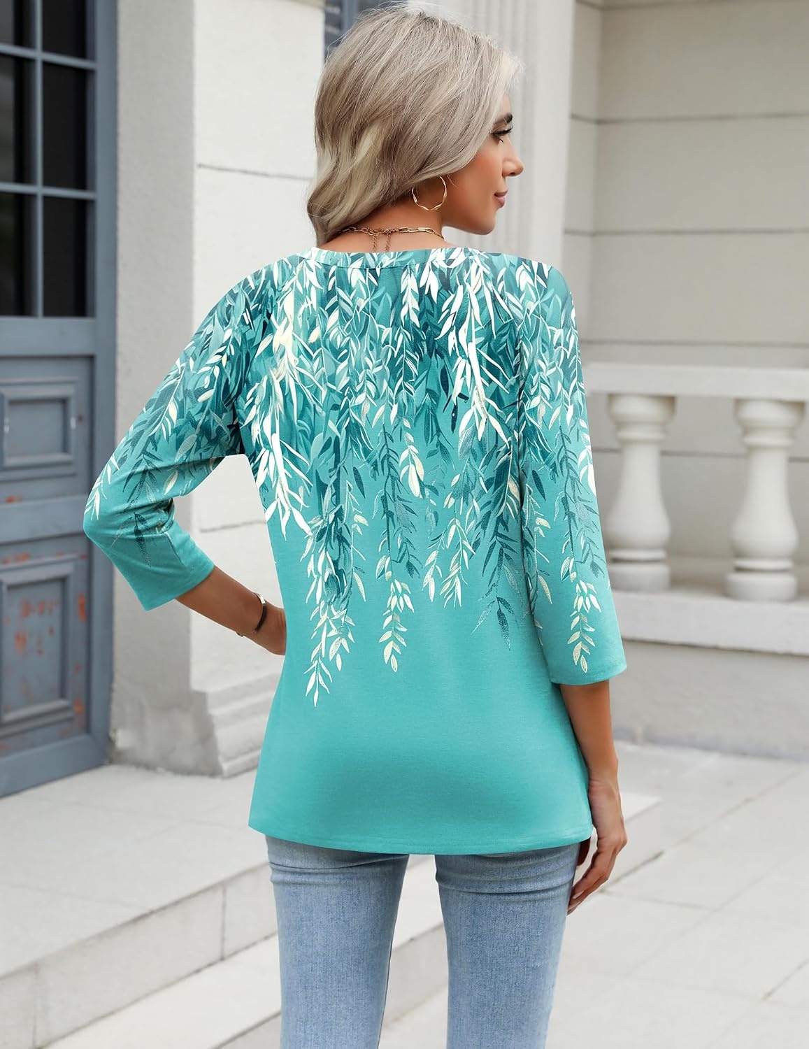 image:imageZeagoo 34 Length Sleeve Womens Tops Casual V Neck Shirts Soft Basic TeesGreenfp18