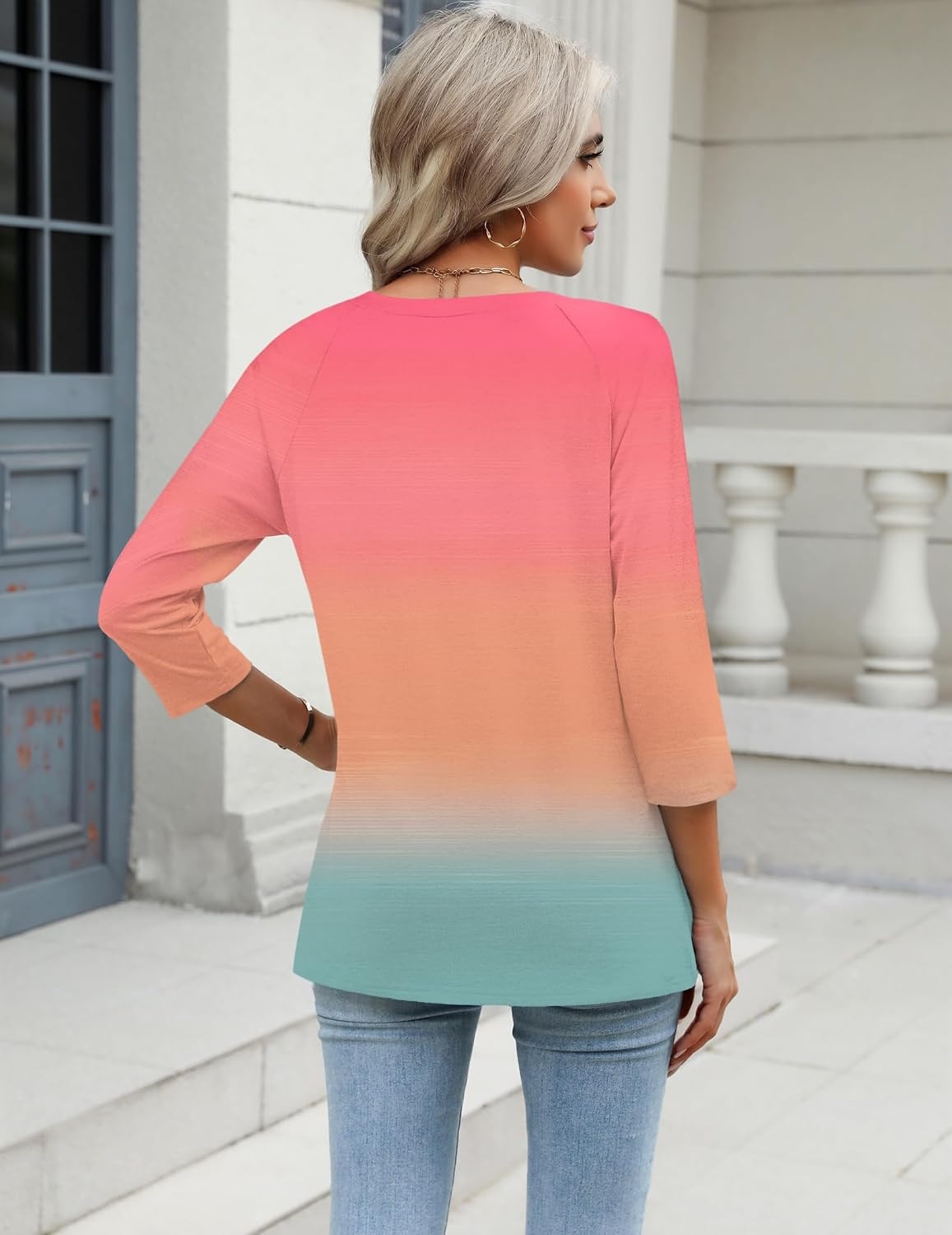 image:imageZeagoo 34 Length Sleeve Womens Tops Casual V Neck Shirts Soft Basic TeesMulticoloured