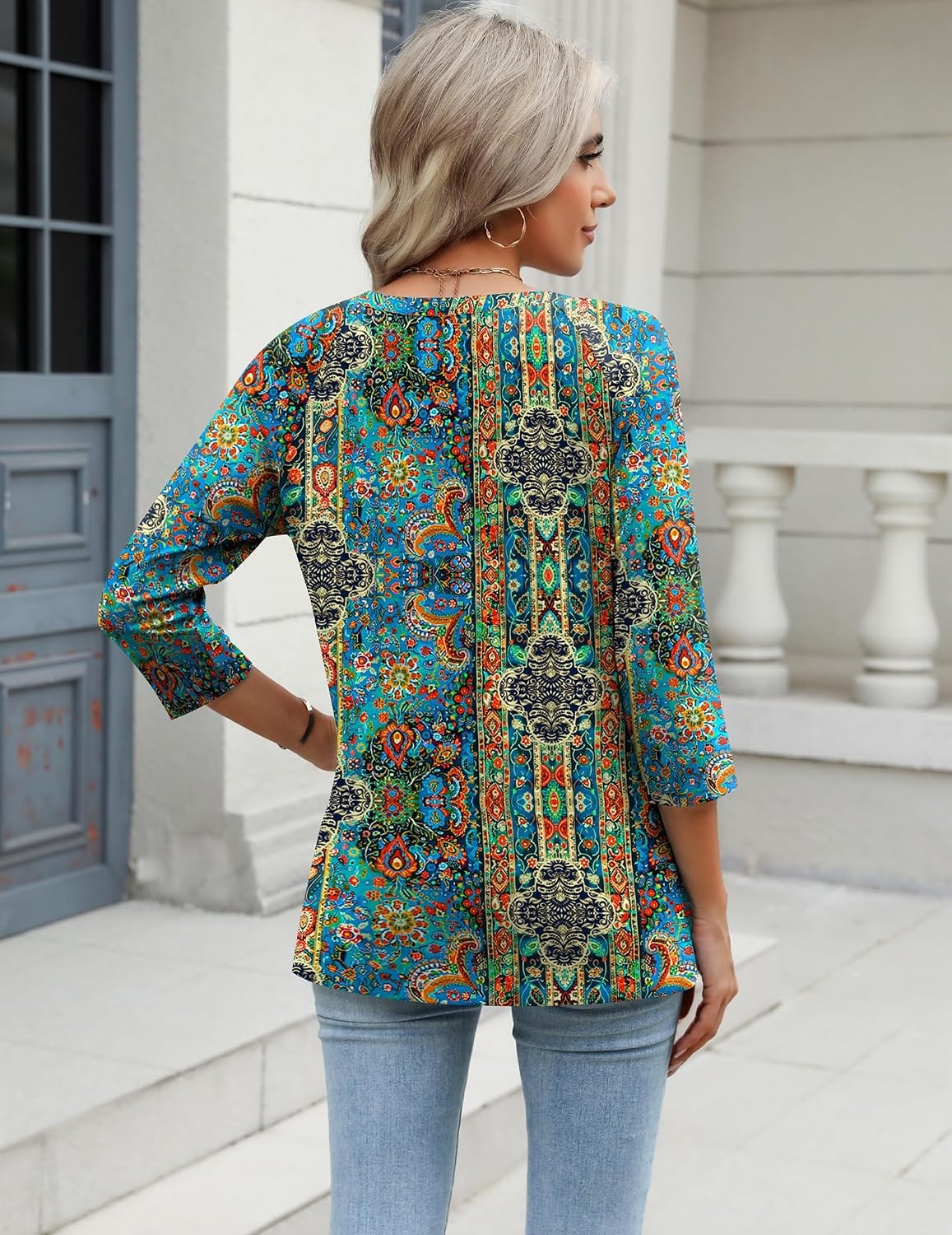 image:imageZeagoo 34 Length Sleeve Womens Tops Casual V Neck Shirts Soft Basic TeesMz779