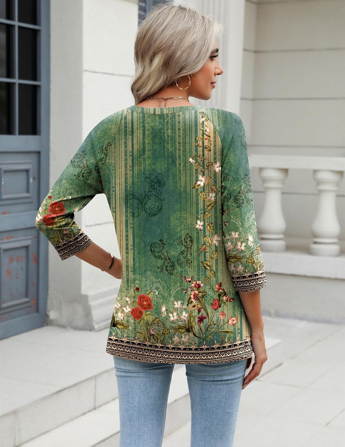 image:imageZeagoo 34 Length Sleeve Womens Tops Casual V Neck Shirts Soft Basic TeesMz839