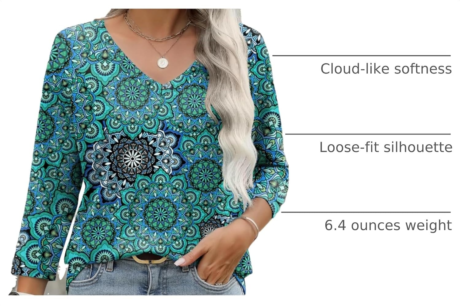 image:imageZeagoo 34 Length Sleeve Womens Tops Casual V Neck Shirts Soft Basic TeesMz858