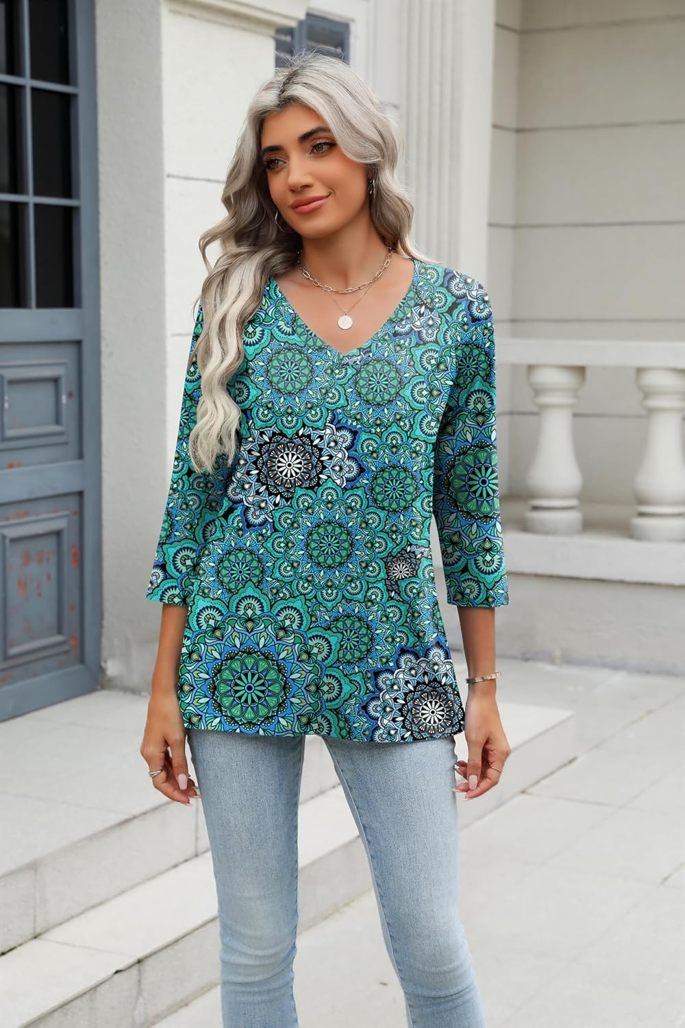 image:imageZeagoo 34 Length Sleeve Womens Tops Casual V Neck Shirts Soft Basic TeesMz858