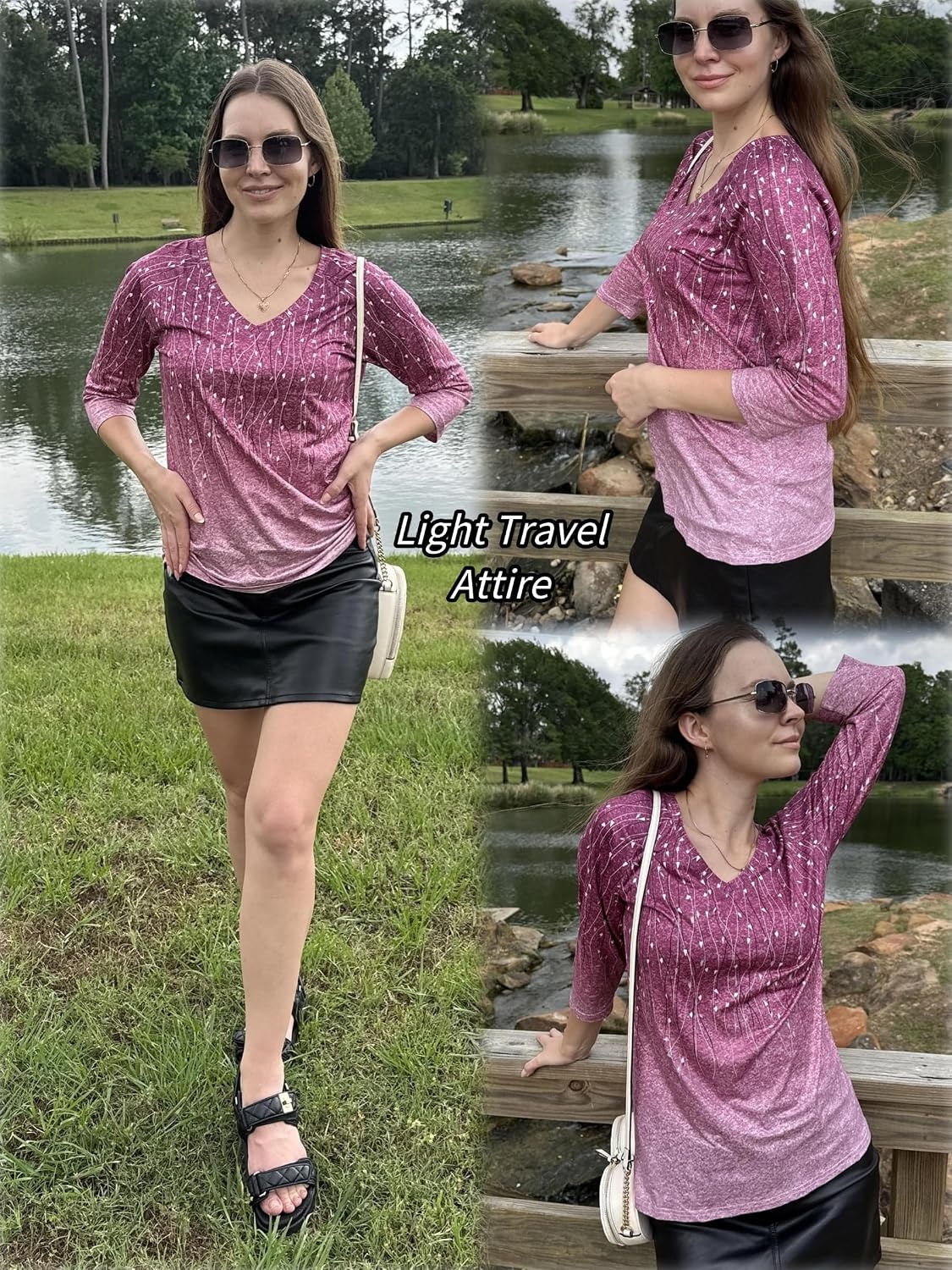 image:imageZeagoo 34 Length Sleeve Womens Tops Casual V Neck Shirts Soft Basic TeesPinkxh370