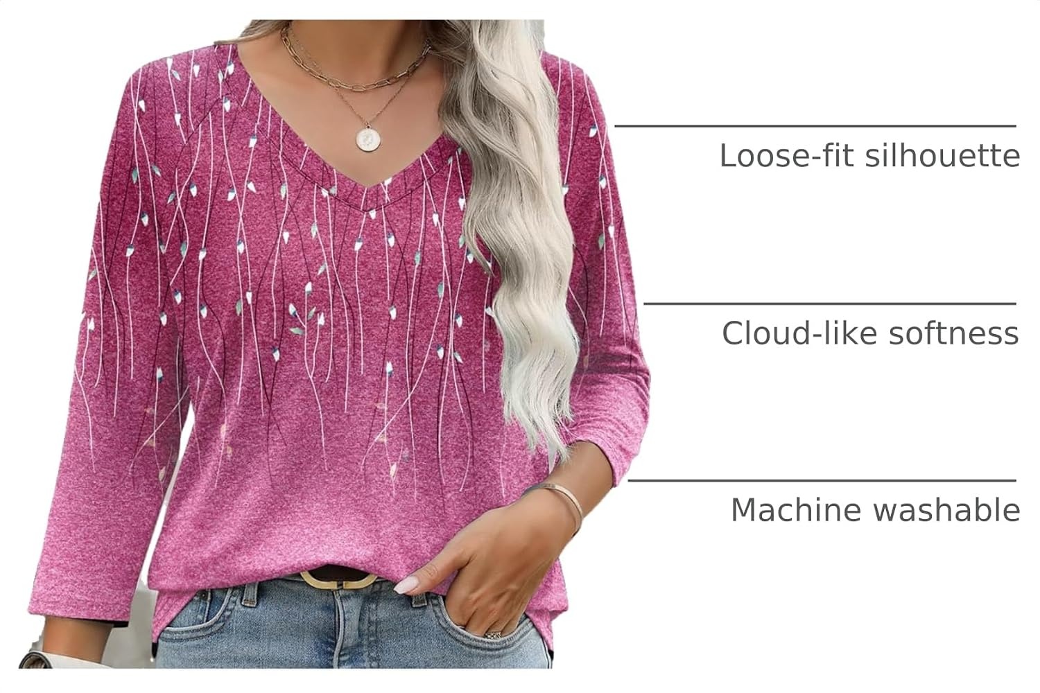 image:imageZeagoo 34 Length Sleeve Womens Tops Casual V Neck Shirts Soft Basic TeesPinkxh370