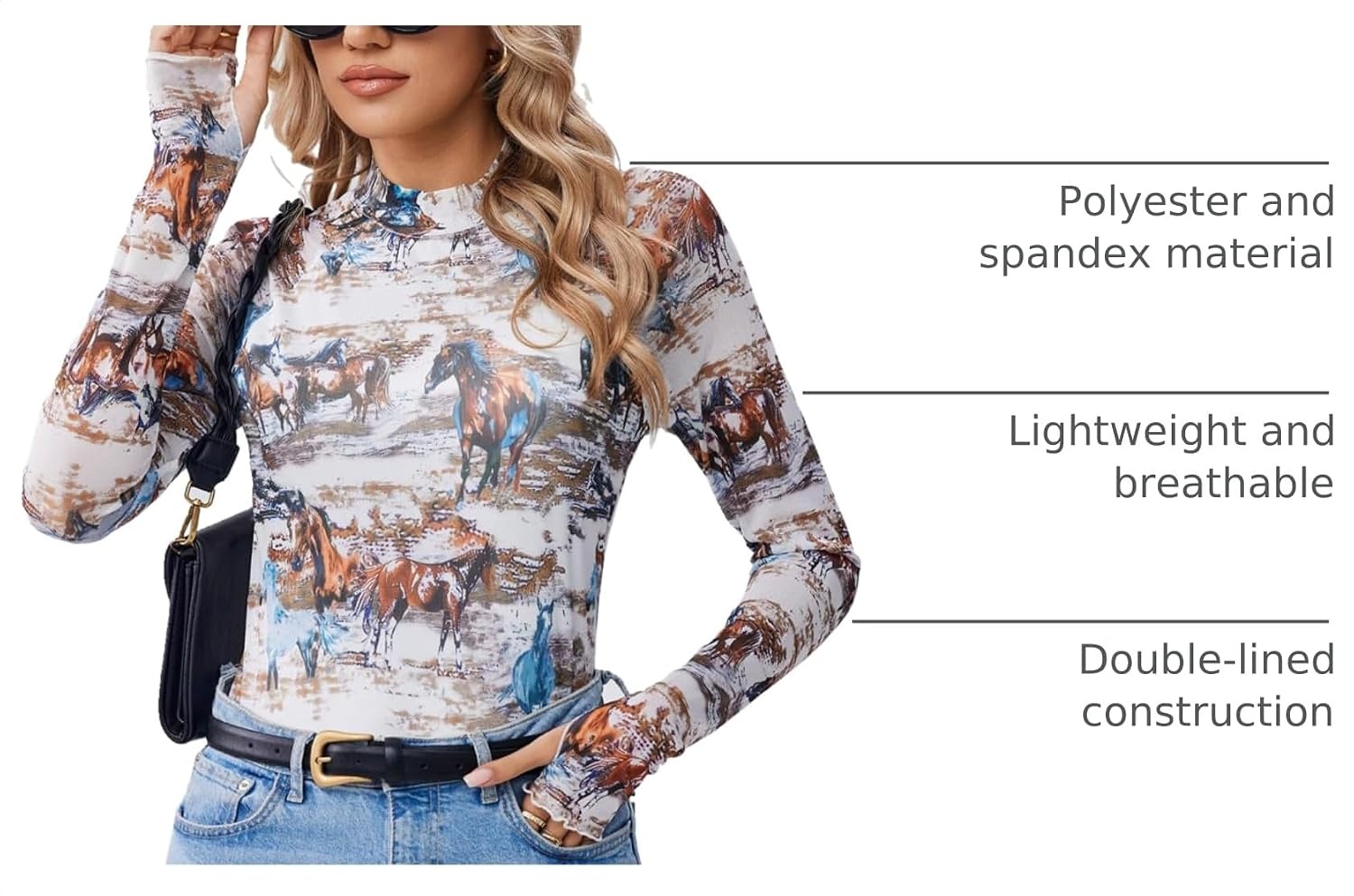 image:imageZeagoo Long Sleeve Shirts for Women Sheer Mesh Top Mock Neck Fitted BlousesDw137