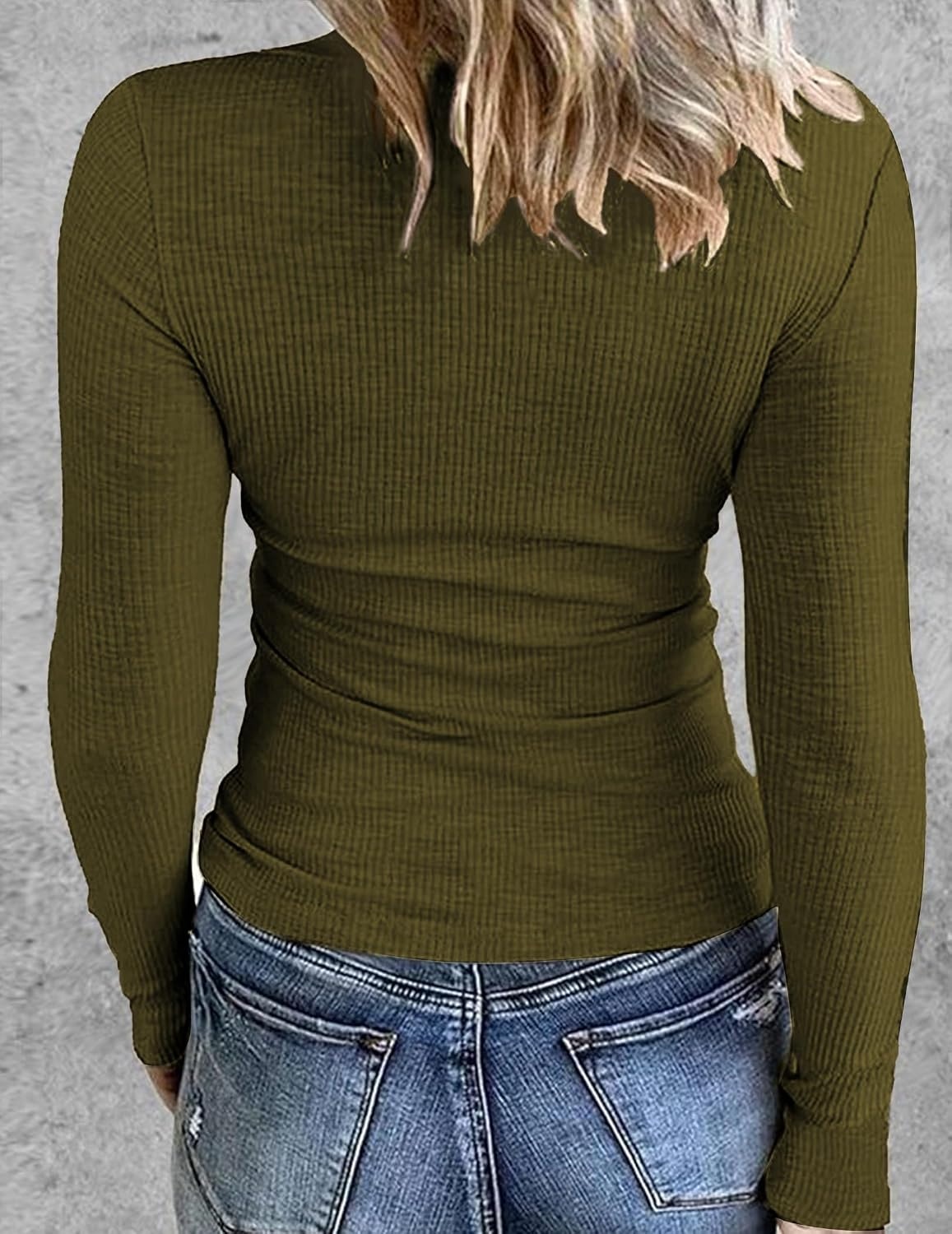 image:imageZeagoo Women Long Sleeve Shirts Ribbed Slim Fit Tops Crewneck Basic TeeArmy Green