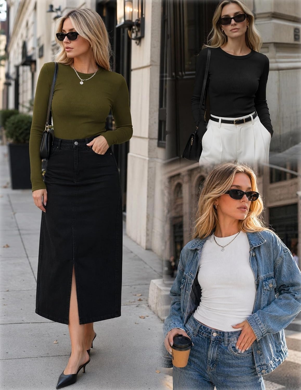 image:imageZeagoo Women Long Sleeve Shirts Ribbed Slim Fit Tops Crewneck Basic TeeBlackwhitearmy Green