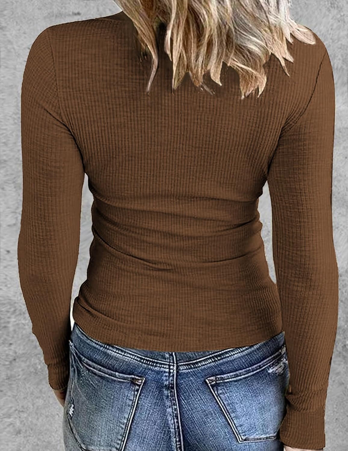 image:imageZeagoo Women Long Sleeve Shirts Ribbed Slim Fit Tops Crewneck Basic TeeBrown
