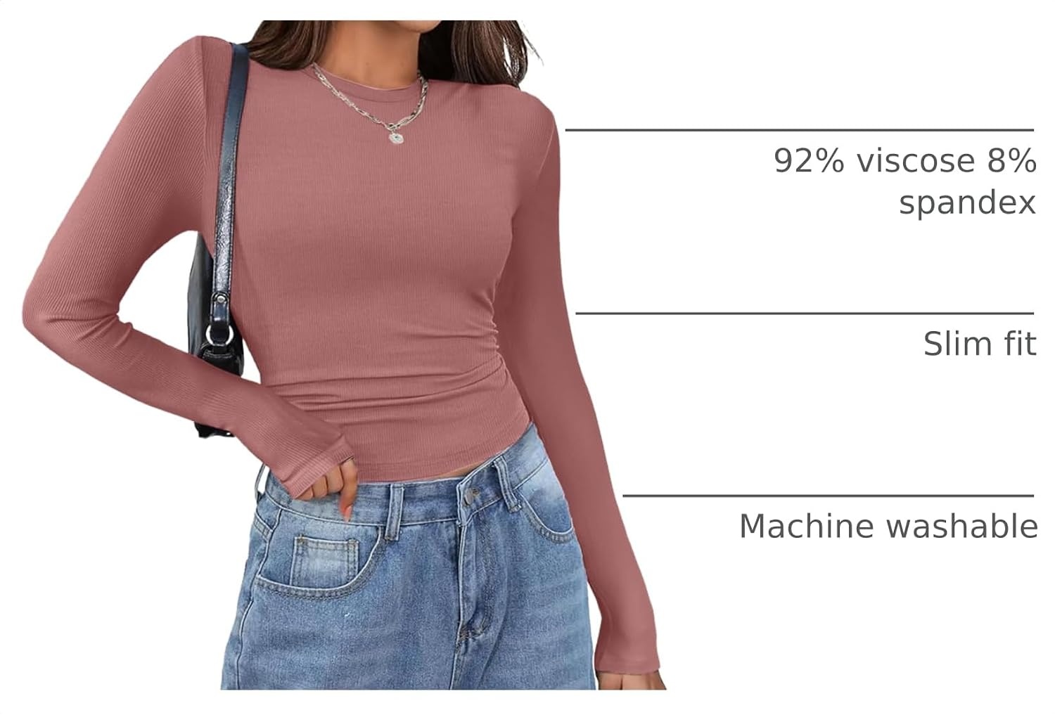image:imageZeagoo Women Long Sleeve Shirts Ribbed Slim Fit Tops Crewneck Basic TeeDusty Pink
