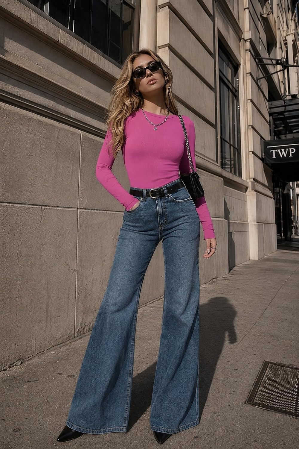 image:imageZeagoo Women Long Sleeve Shirts Ribbed Slim Fit Tops Crewneck Basic TeeHot Pink