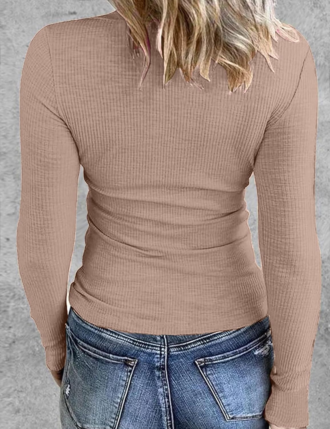 image:imageZeagoo Women Long Sleeve Shirts Ribbed Slim Fit Tops Crewneck Basic TeeLight Khaki