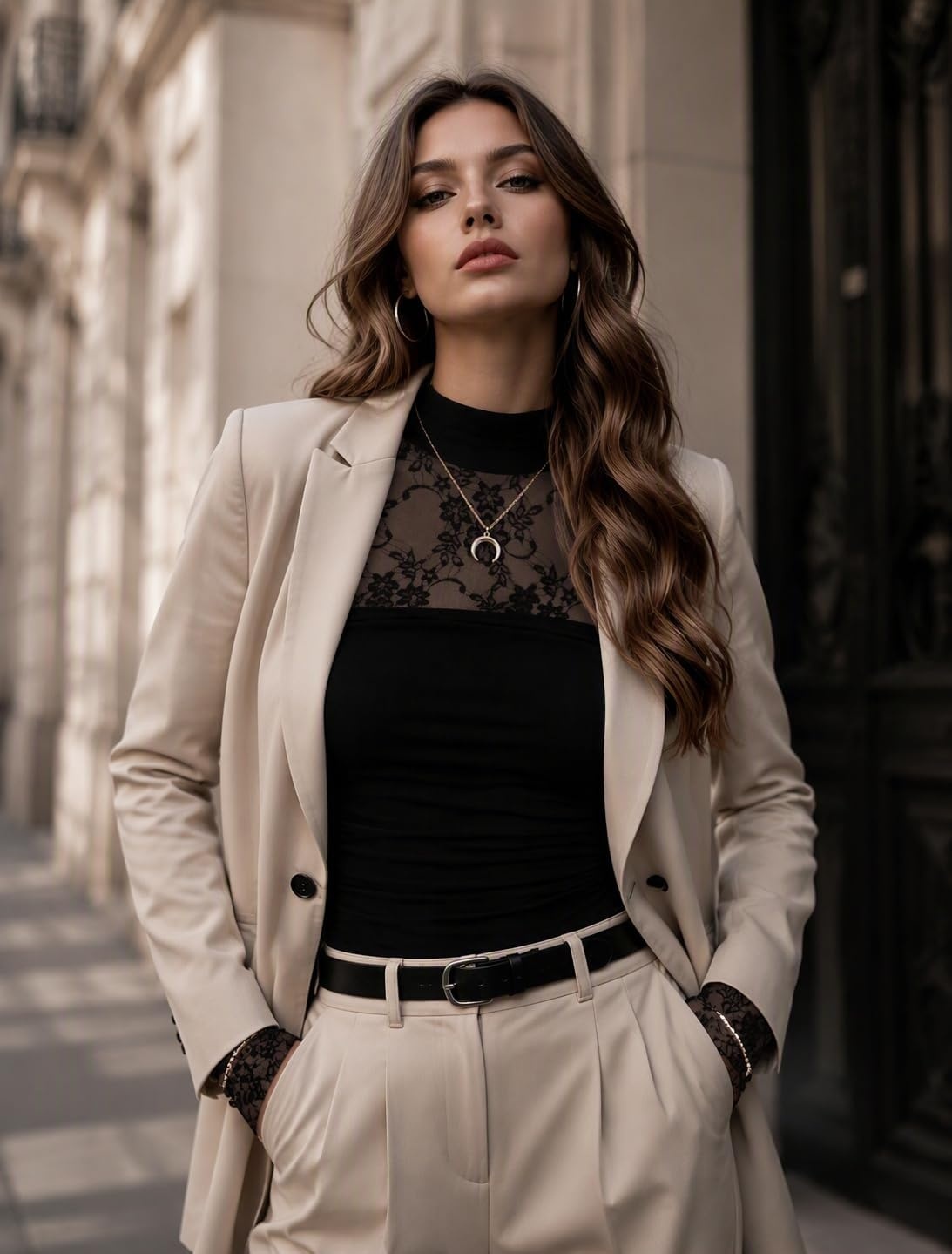 image:imageZeagoo Womens Mesh Long Sleeve Tops Mock Neck Ruched Sheer Blouse S2XLBlack Lace