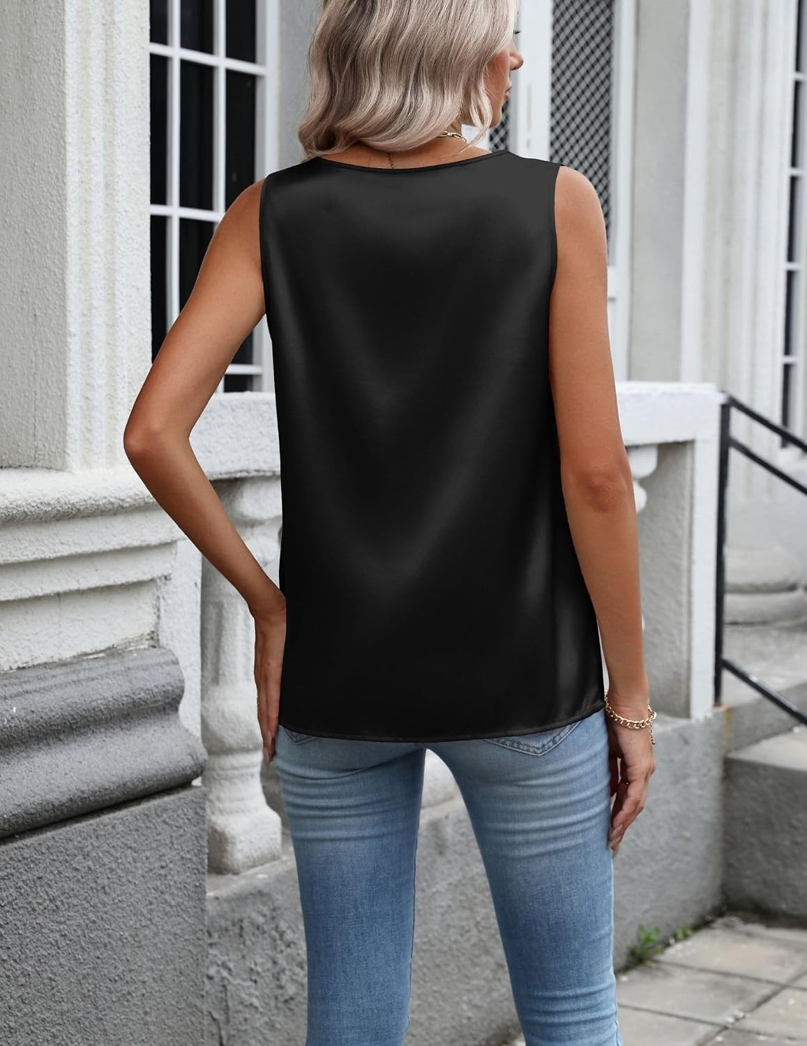 image:imageZeagoo Womens Satin Tank Top Pleated Sleeveless Blouse Dressy Casual TopsAblack
