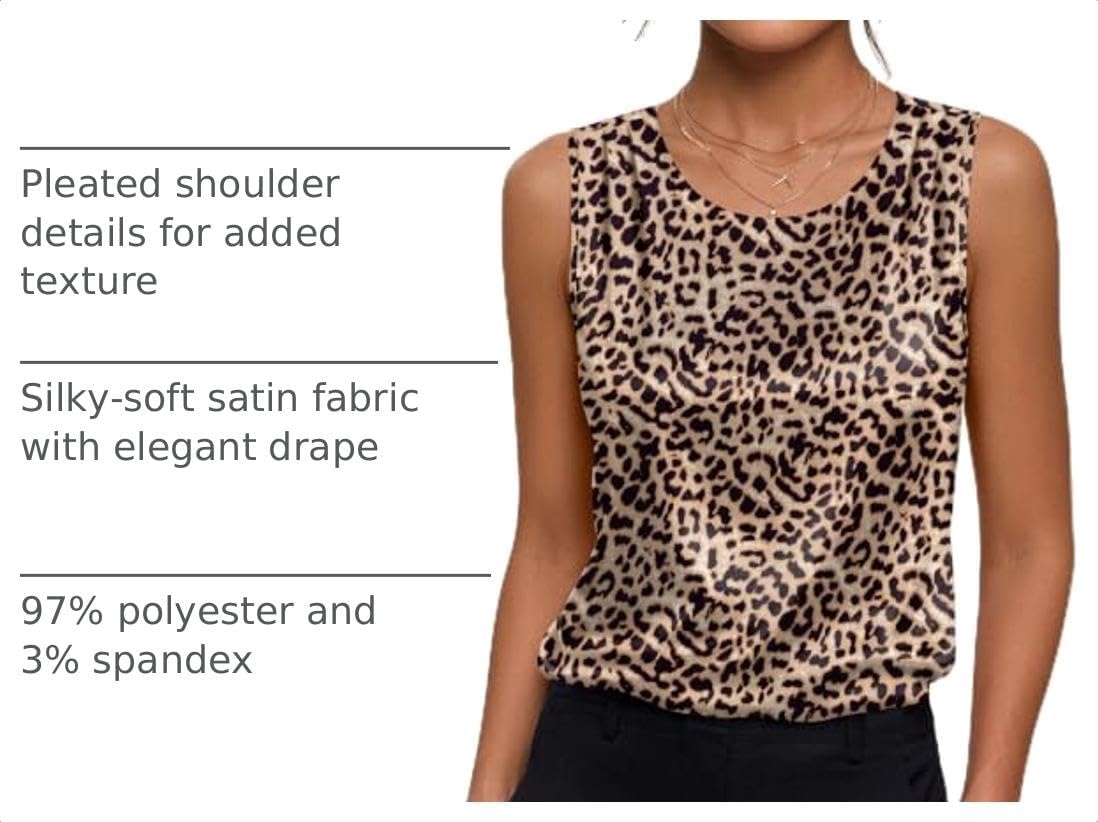 image:imageZeagoo Womens Satin Tank Top Pleated Sleeveless Blouse Dressy Casual TopsLeopard Print