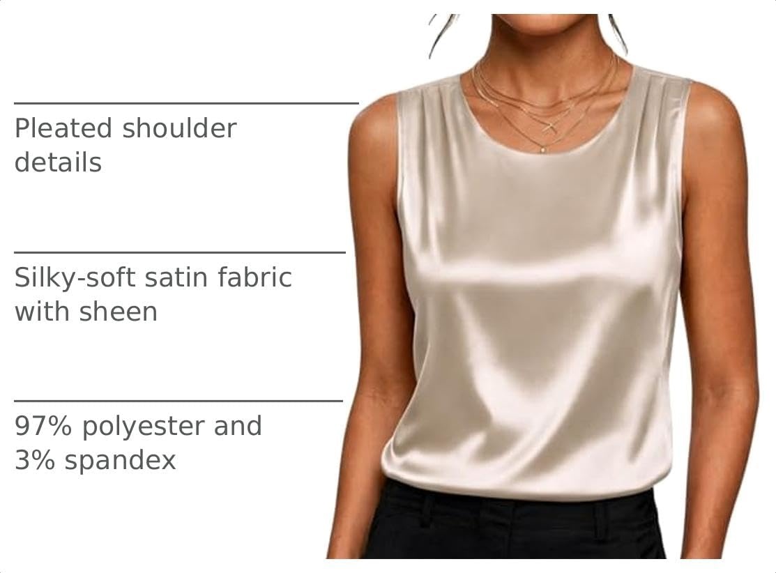 image:imageZeagoo Womens Satin Tank Top Pleated Sleeveless Blouse Dressy Casual TopsLight Champagne