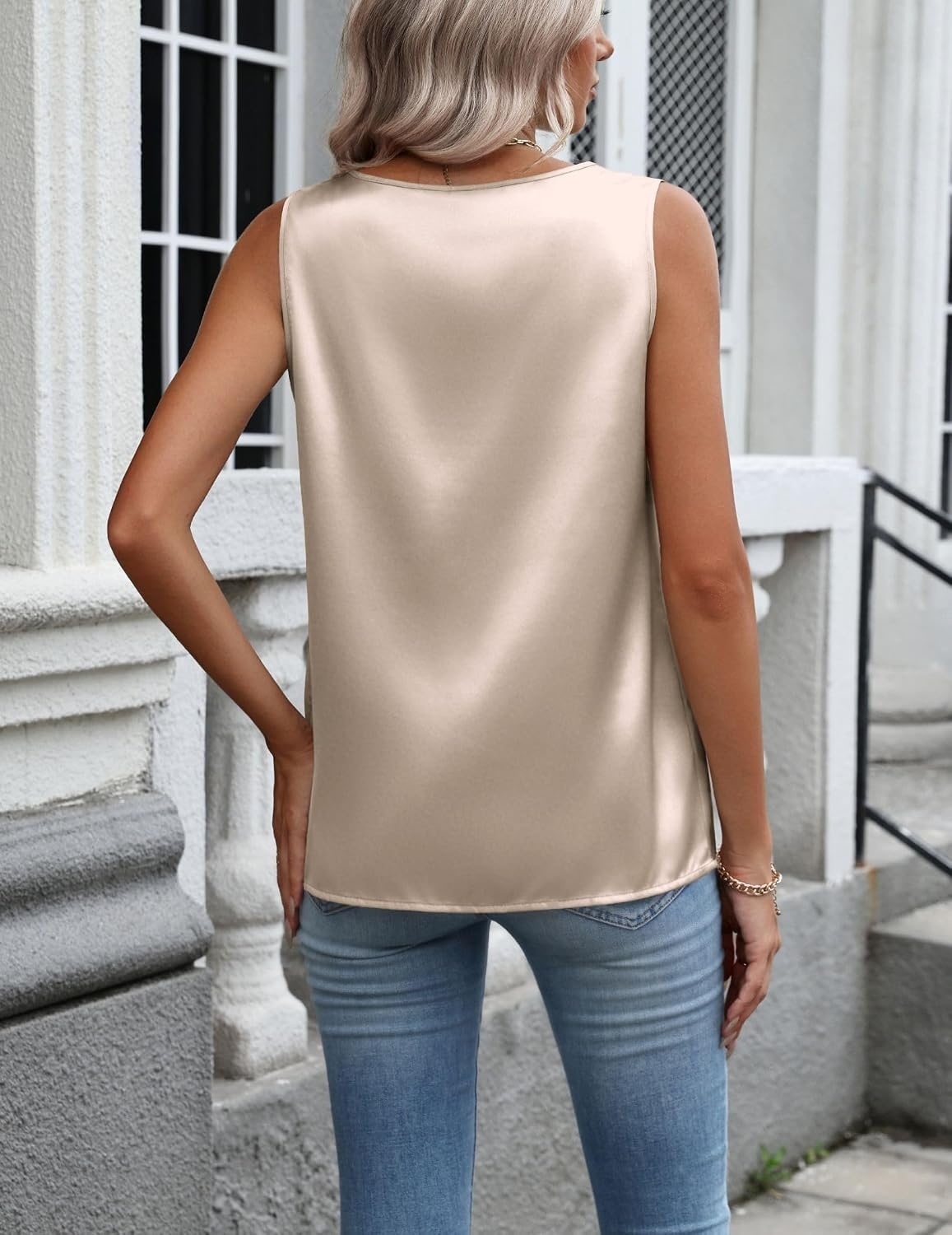 image:imageZeagoo Womens Satin Tank Top Pleated Sleeveless Blouse Dressy Casual TopsLight Champagne