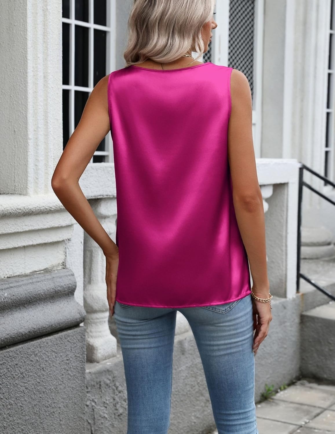 image:imageZeagoo Womens Satin Tank Top Pleated Sleeveless Blouse Dressy Casual TopsRose Red