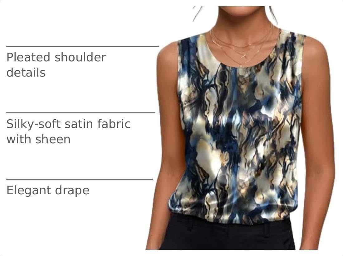 image:imageZeagoo Womens Satin Tank Top Pleated Sleeveless Blouse Dressy Casual TopsZr220