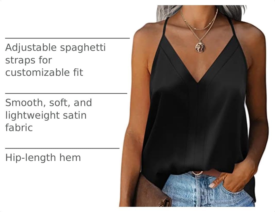 image:imageZeagoo Womens Silk Satin Tank Tops V Neck Sleeveless Blouse Camisole TopBlack