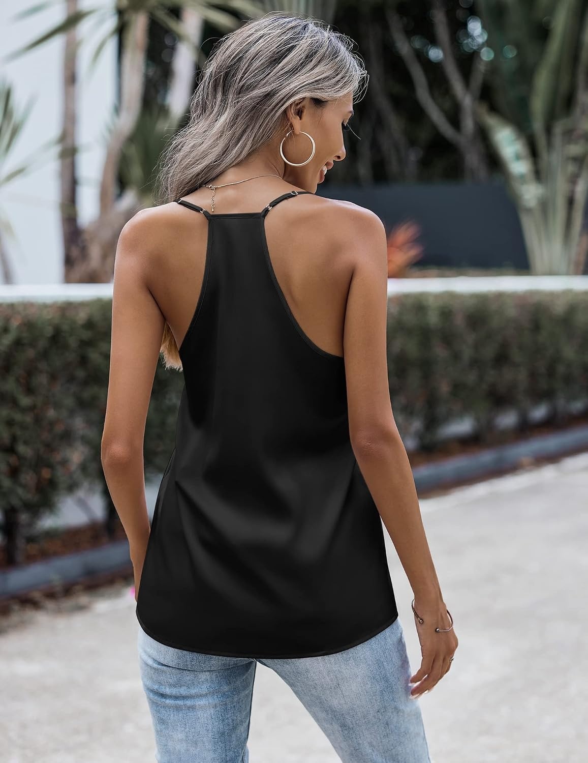 image:imageZeagoo Womens Silk Satin Tank Tops V Neck Sleeveless Blouse Camisole TopBlack