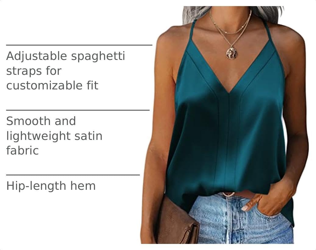 image:imageZeagoo Womens Silk Satin Tank Tops V Neck Sleeveless Blouse Camisole TopBlue
