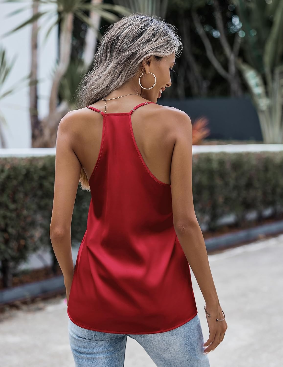 image:imageZeagoo Womens Silk Satin Tank Tops V Neck Sleeveless Blouse Camisole TopRed