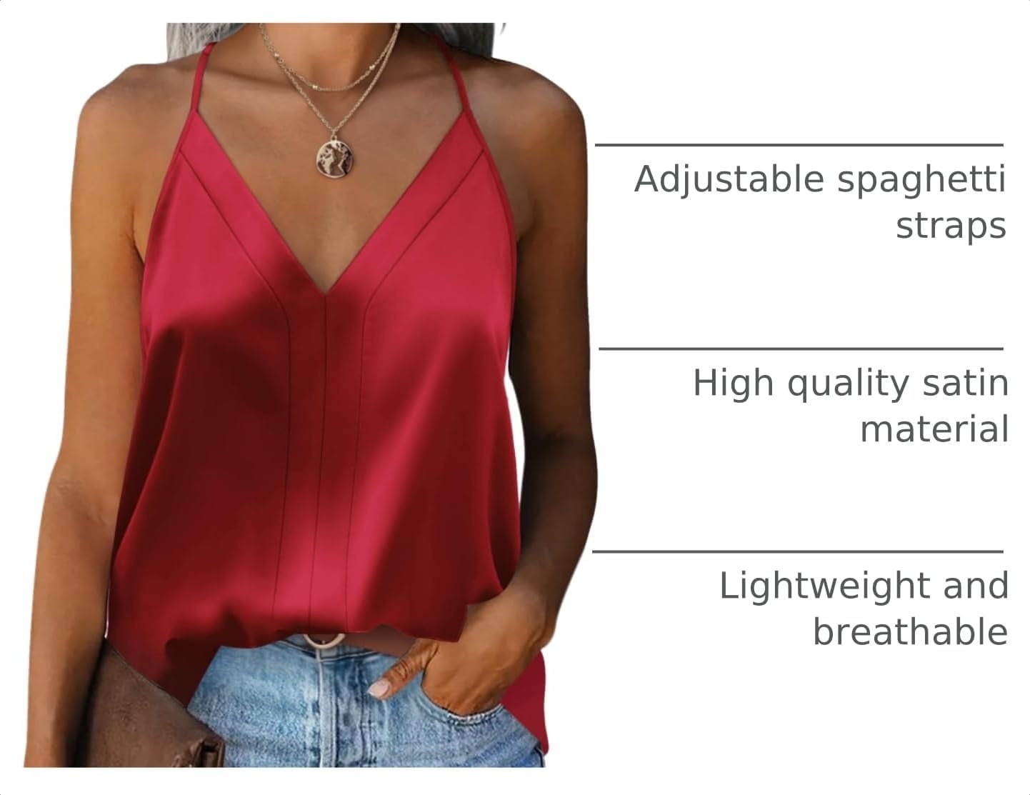 image:imageZeagoo Womens Silk Satin Tank Tops V Neck Sleeveless Blouse Camisole TopRed