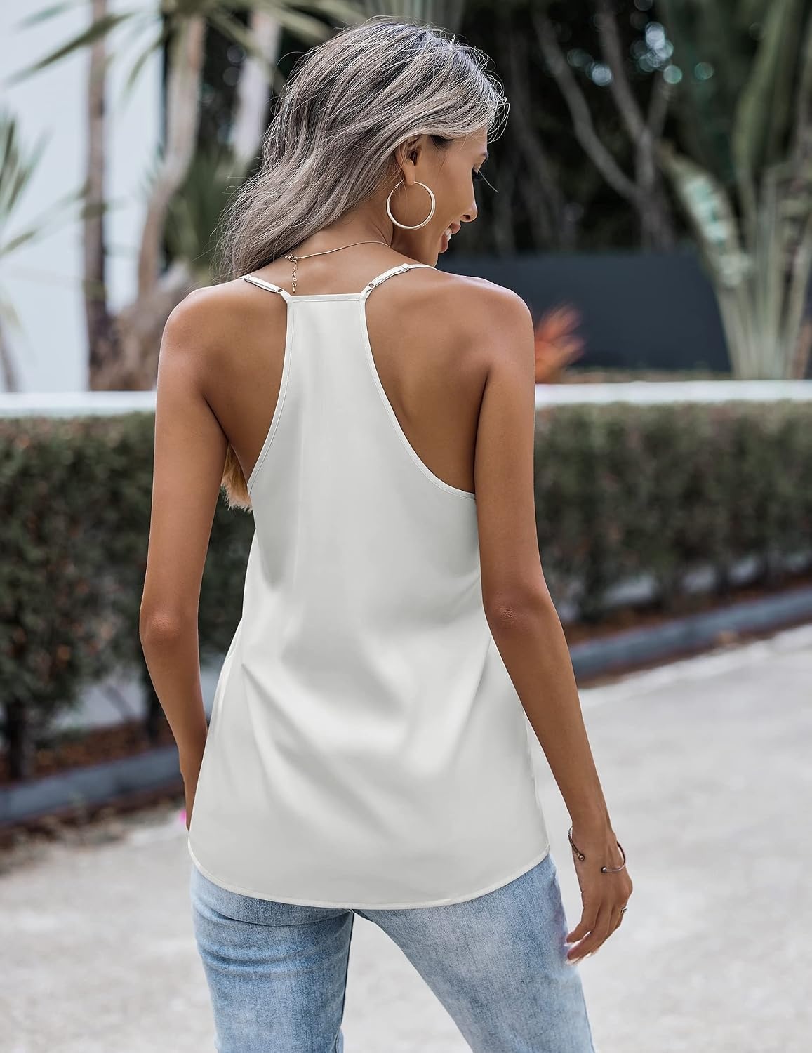 image:imageZeagoo Womens Silk Satin Tank Tops V Neck Sleeveless Blouse Camisole TopWhite