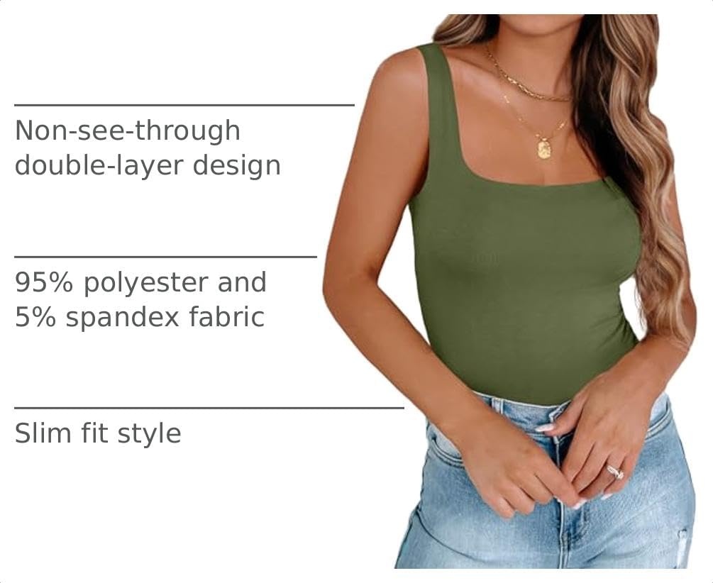 image:imageZeagoo Womens Square Neck Double Lined Tank Tops Cute Summer TopArmy Green