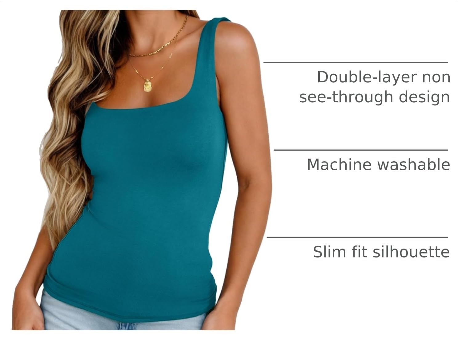 image:imageZeagoo Womens Square Neck Double Lined Tank Tops Cute Summer TopBue Green