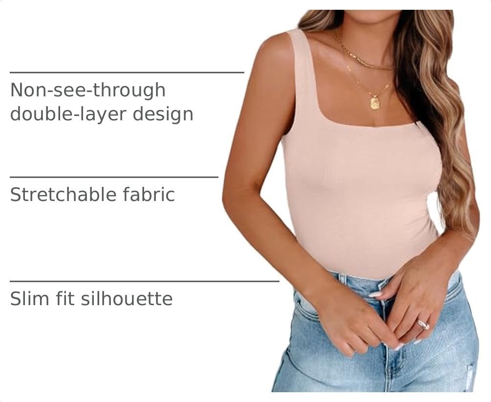 image:imageZeagoo Womens Square Neck Double Lined Tank Tops Cute Summer TopChampagne