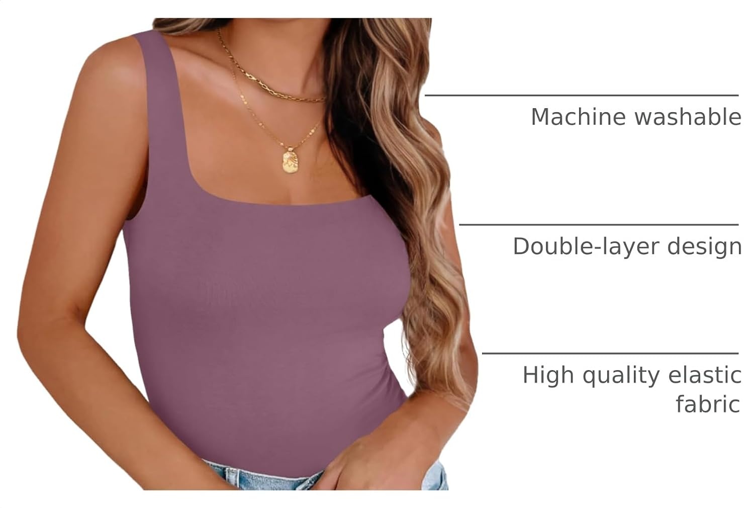 image:imageZeagoo Womens Square Neck Double Lined Tank Tops Cute Summer TopDark Purple