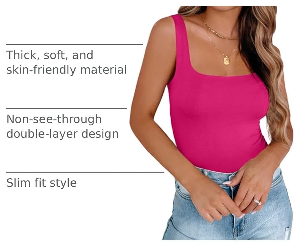 image:imageZeagoo Womens Square Neck Double Lined Tank Tops Cute Summer TopHot Pink