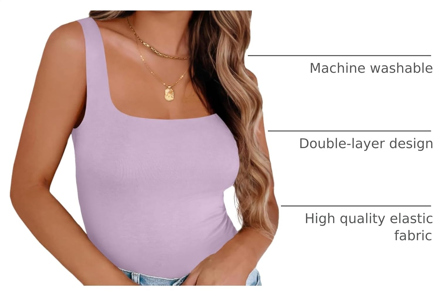image:imageZeagoo Womens Square Neck Double Lined Tank Tops Cute Summer TopLight Purple