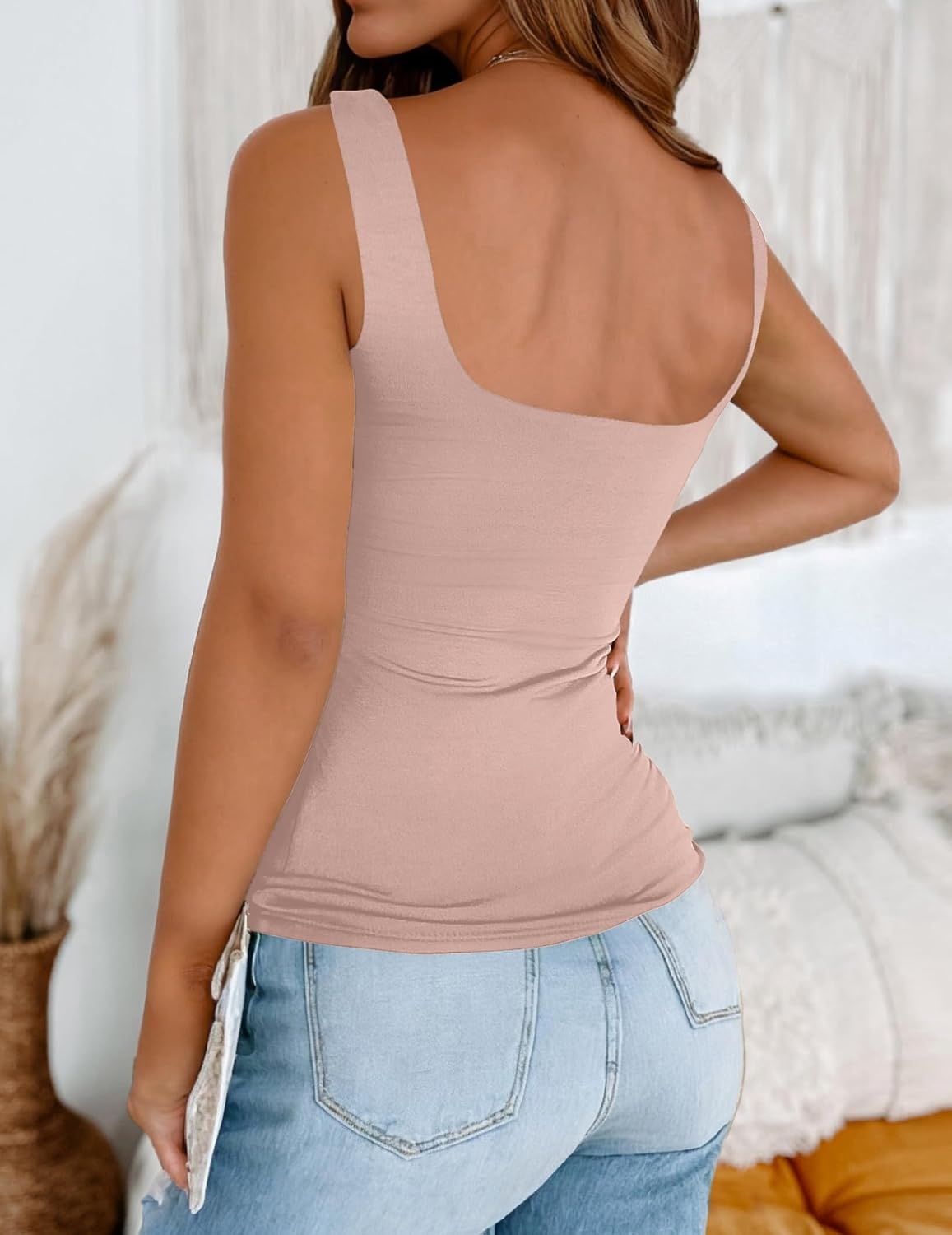 image:imageZeagoo Womens Square Neck Double Lined Tank Tops Cute Summer TopMauve Pink