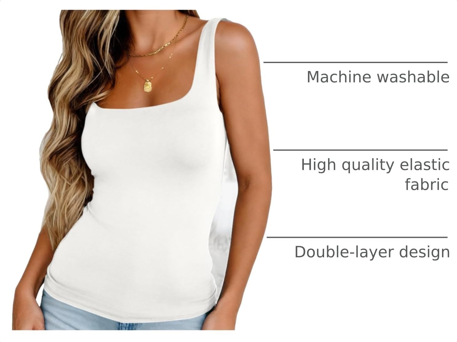 image:imageZeagoo Womens Square Neck Double Lined Tank Tops Cute Summer TopWhite