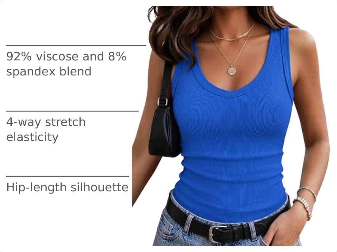 image:imageZeagoo Womens Tank Tops V Neck Ribbed Knit Slim Fit Basic Sleeveless TopsBlue