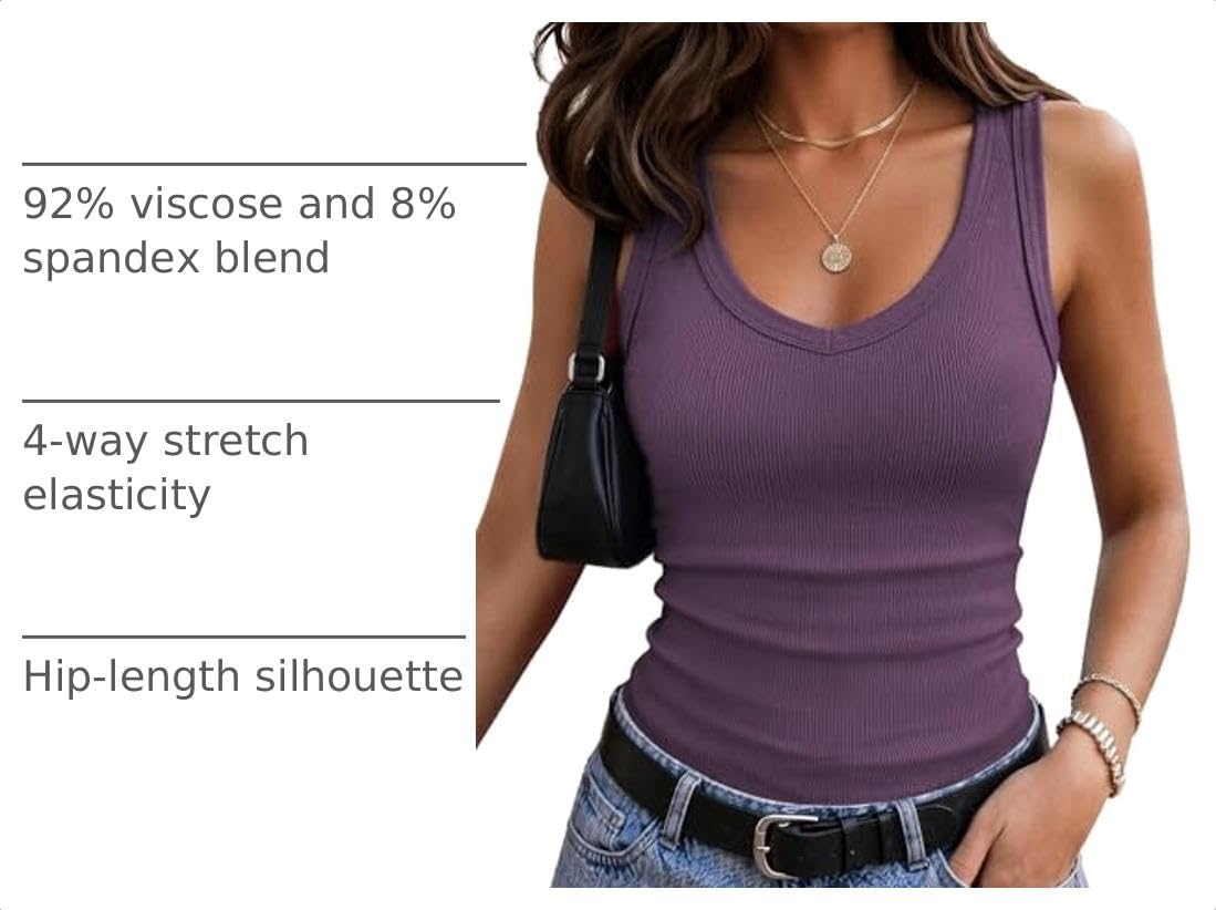 image:imageZeagoo Womens Tank Tops V Neck Ribbed Knit Slim Fit Basic Sleeveless TopsDark Purple