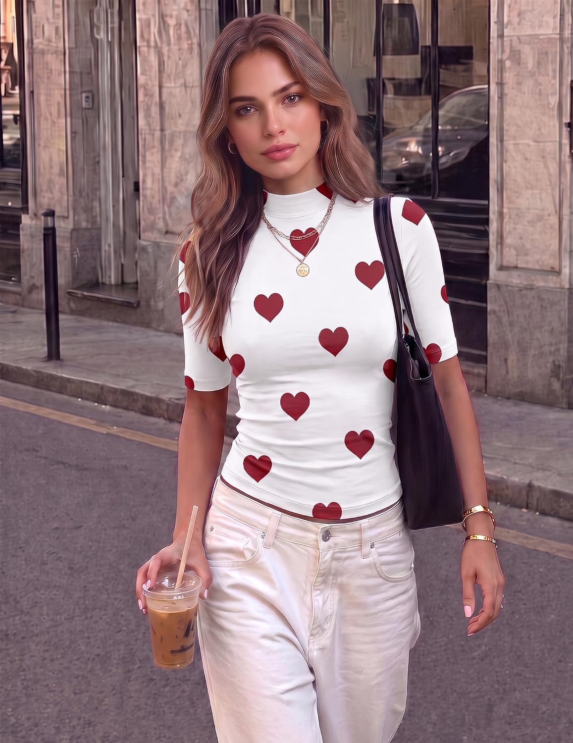 image:imageZeagoo Womens Tops Mock Neck Short Sleeve Slim Basic Summer Fall Basic TeeLovely Love