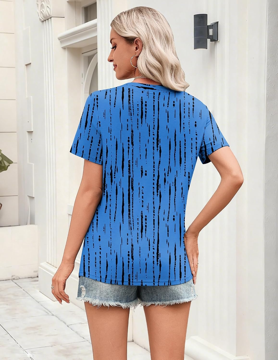 image:imageZeagoo Womens Tops Short Sleeve V Neck Tee Shirts Cute Dressy CasualBlue Stripes Zr459