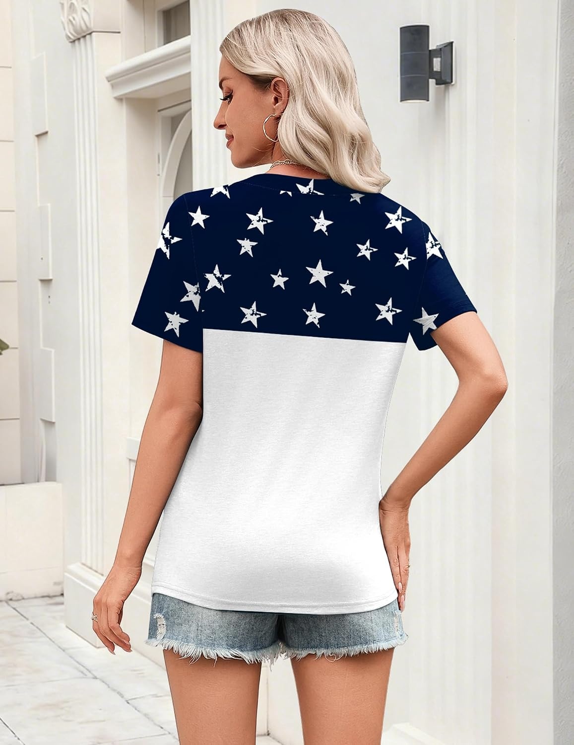 image:imageZeagoo Womens Tops Short Sleeve V Neck Tee Shirts Cute Dressy CasualFlag Gq39