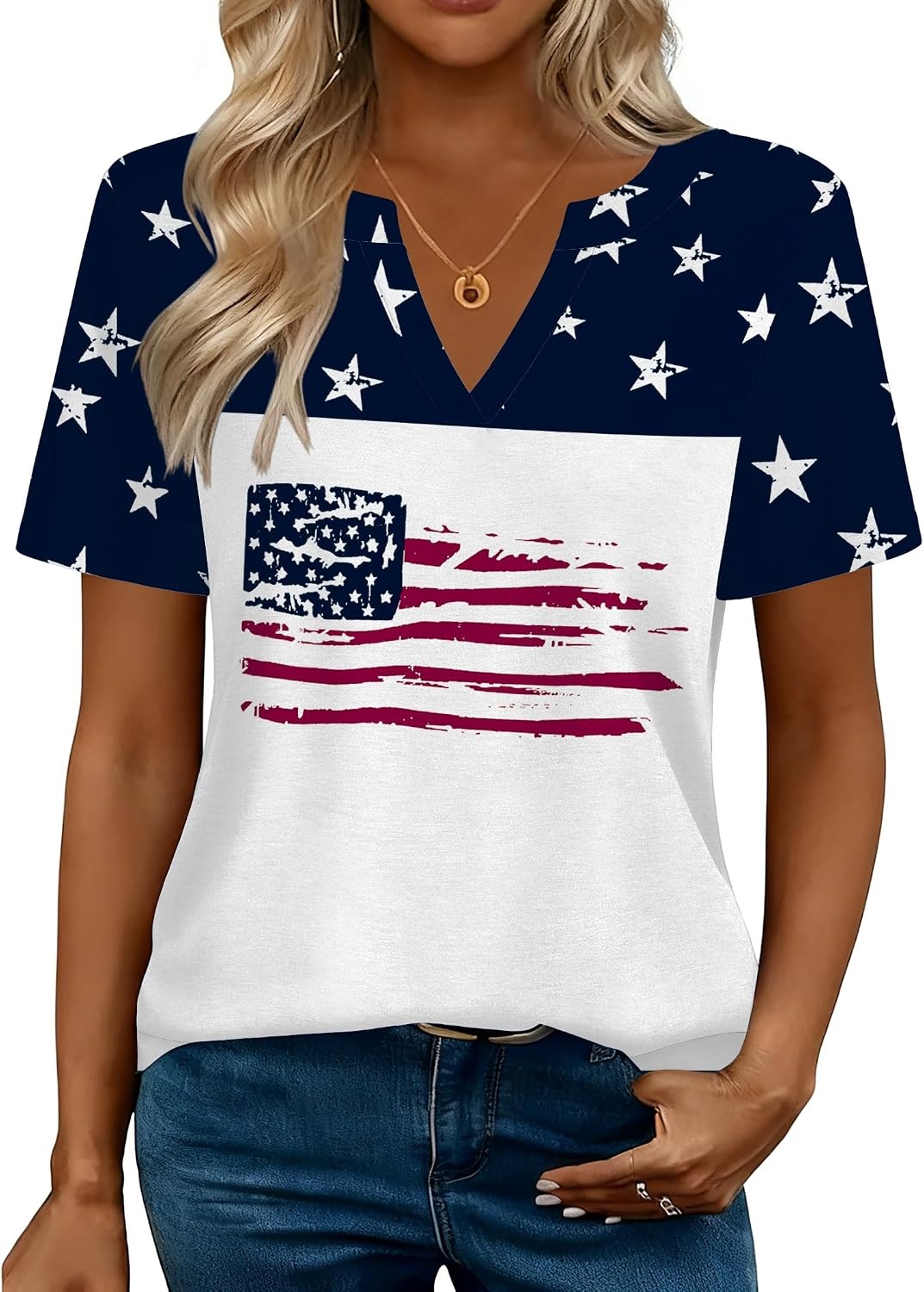image:imageZeagoo Womens Tops Short Sleeve V Neck Tee Shirts Cute Dressy CasualFlag Gq39