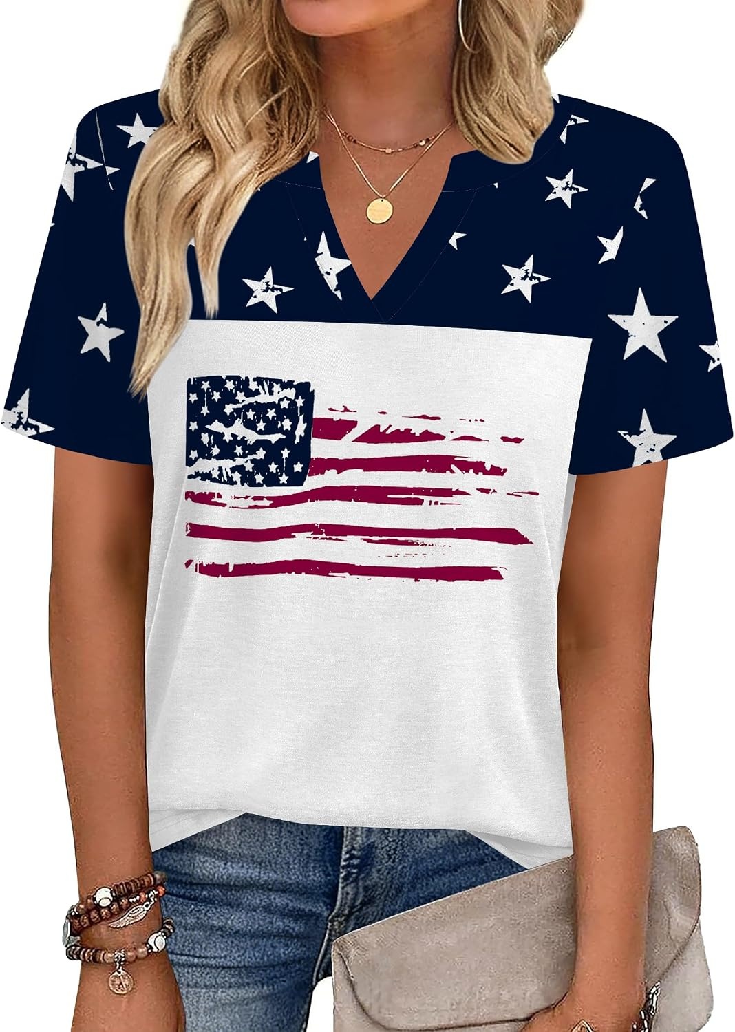image:imageZeagoo Womens Tops Short Sleeve V Neck Tee Shirts Cute Dressy CasualFlag Gq39