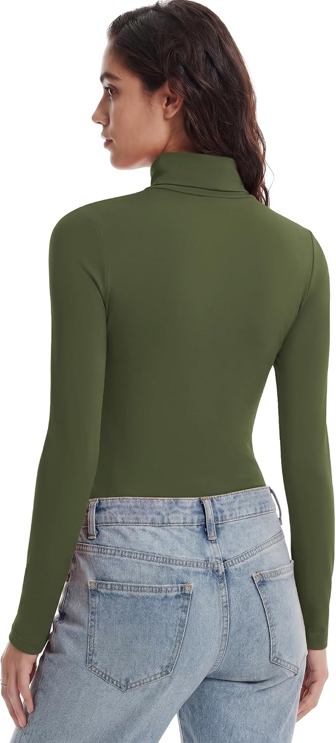 image:imageZeagoo Womens Turtleneck Long Sleeve Tops Lightweight Base Layer TShirtsArmy Green