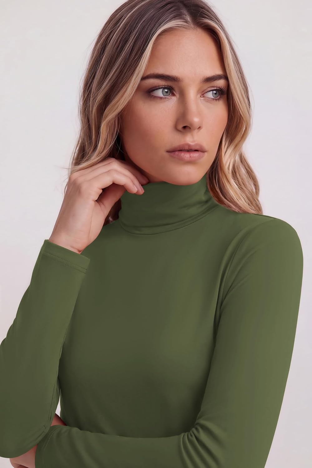 image:imageZeagoo Womens Turtleneck Long Sleeve Tops Lightweight Base Layer TShirtsArmy Green