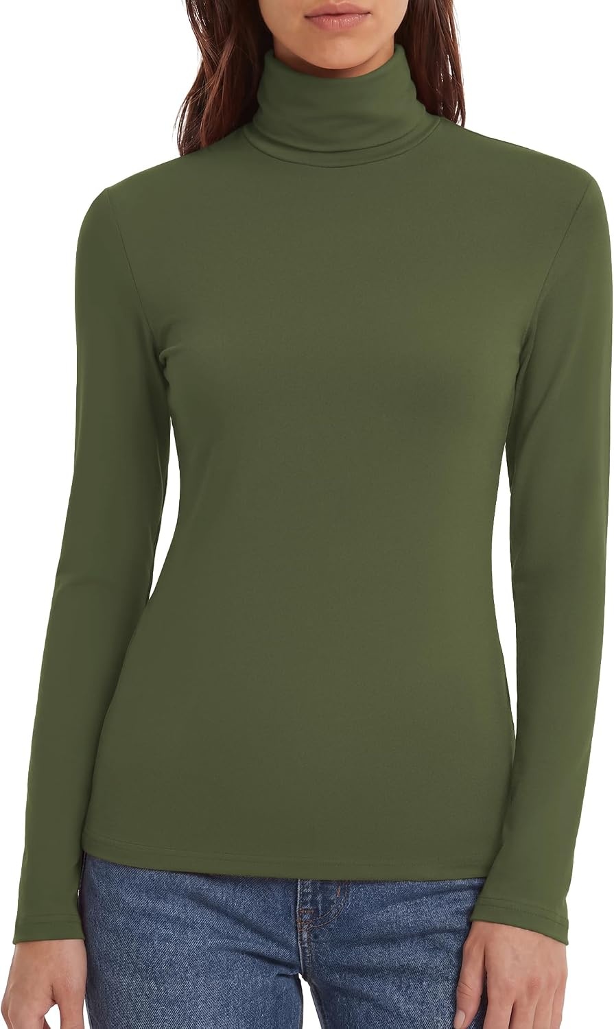 image:imageZeagoo Womens Turtleneck Long Sleeve Tops Lightweight Base Layer TShirtsArmy Green