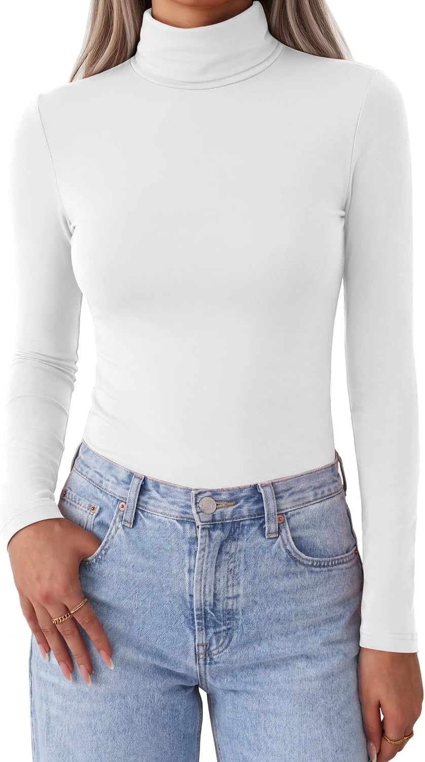 image:imageZeagoo Womens Turtleneck Long Sleeve Tops Lightweight Base Layer TShirtsAwhite