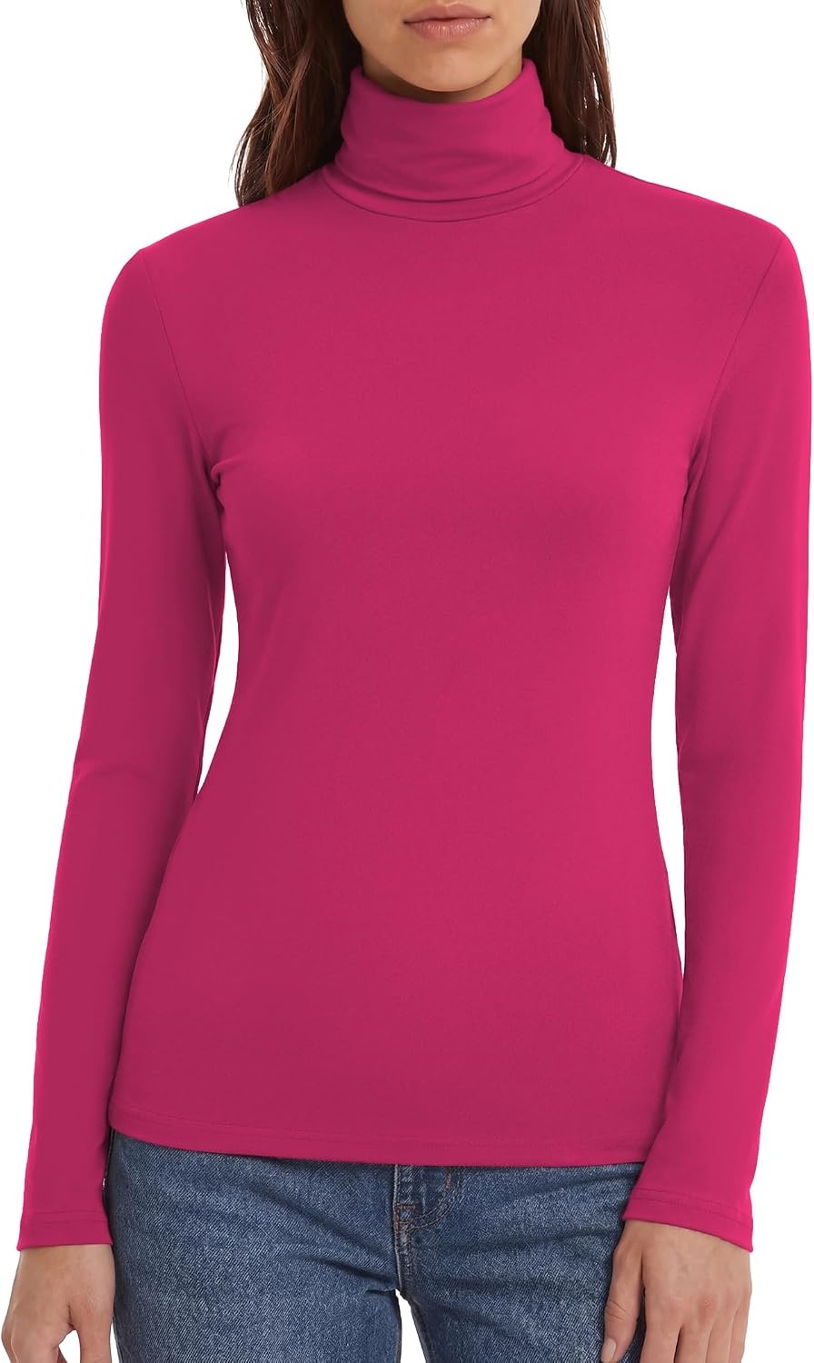 image:imageZeagoo Womens Turtleneck Long Sleeve Tops Lightweight Base Layer TShirtsHot Pink